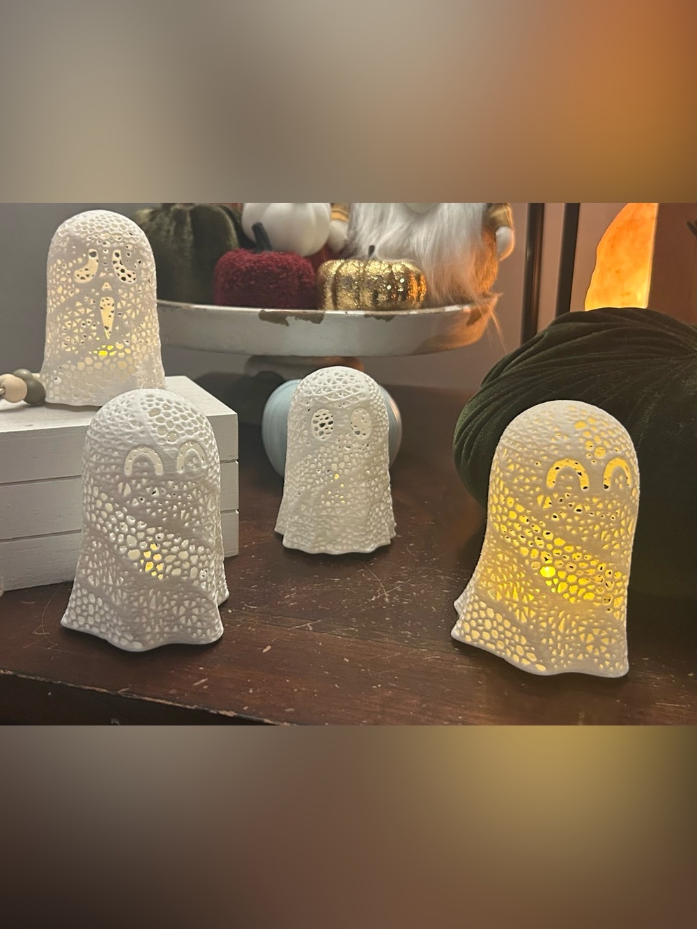 White Lace Ghost Luminaries - Set of 4